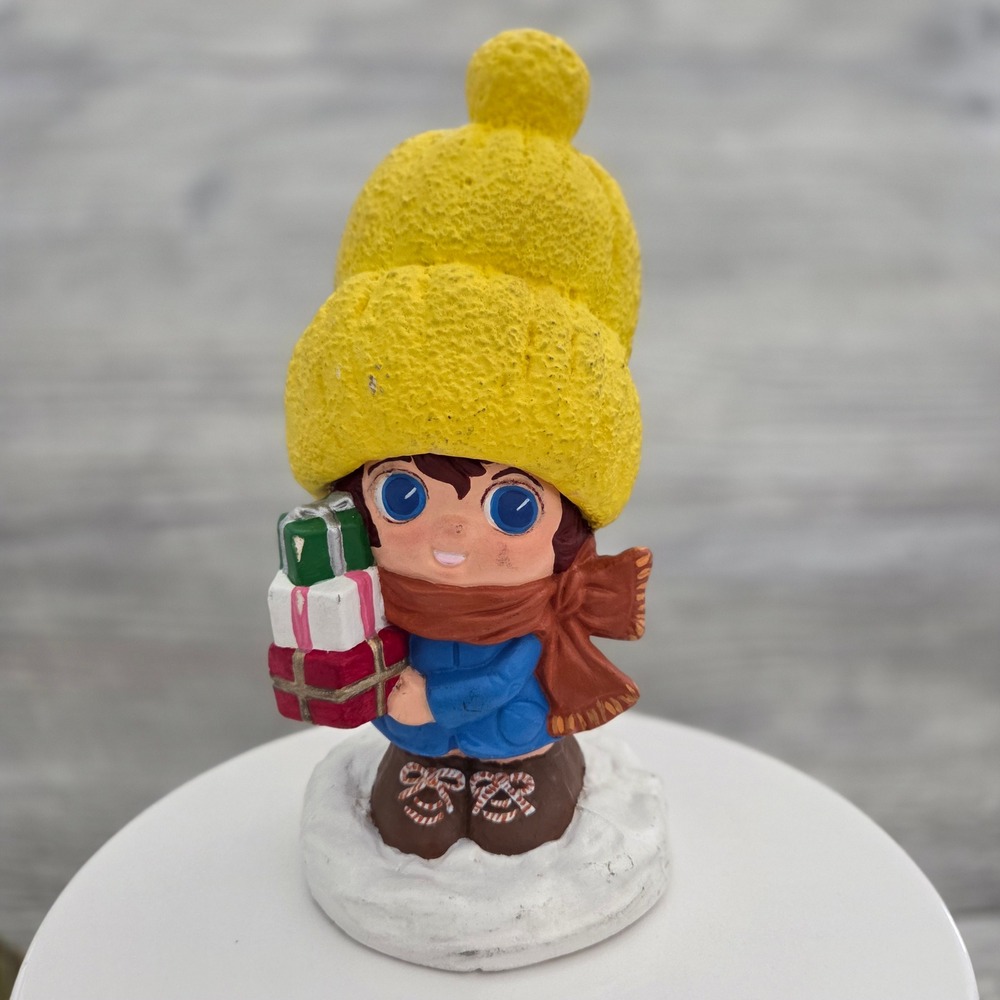 Vintage Home Hand Painted Ceramic Christmas Girl Figurine Holiday Decor 70's